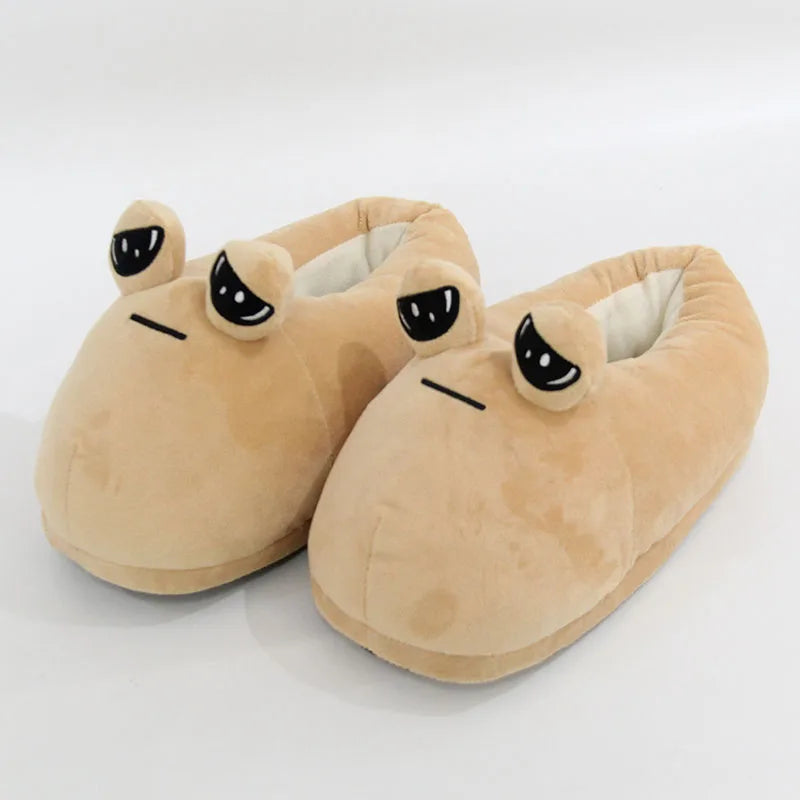 The Anime Plush Slippers Kawaii Cartoon Soft Stuffed Fluffy Thick Non-Slip Shoes Alien Pou Doll Home Indo